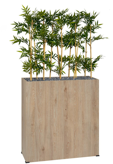 Afbeeldingen van Bosco plantenbak in hout - met bamboe in semi-natural - op wieltjes - hoogte bak: 74 cm