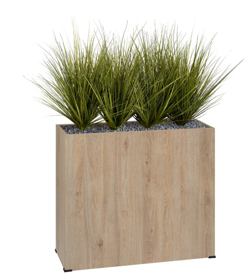 Afbeeldingen van Bosco plantenbak in hout - met korte kunstgrassen - op wieltjes - hoogte bak: 74 cm